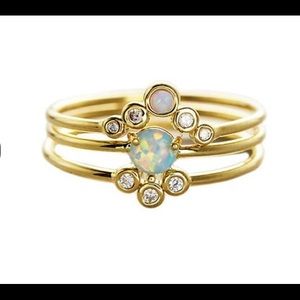TAI TRIPLE GOLD AND OPAL STACK RINGS